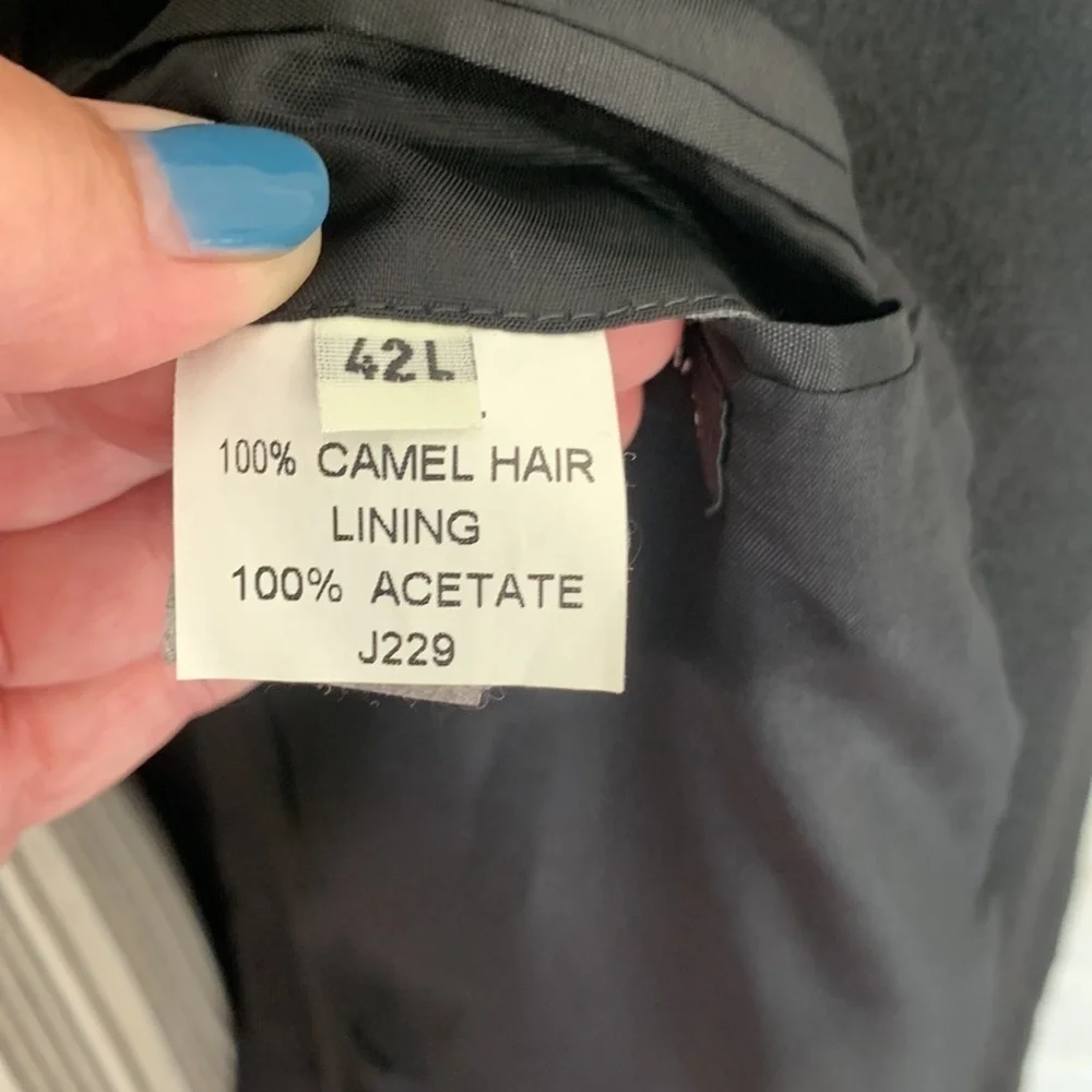 Andrew Fezza Black Single Breasted 100% Camel Hair 42L Sport Coat
